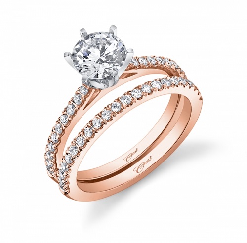 Coast Diamond rose gold 6 prong engagement ring LC5250RG matching wedding band WC5250RG